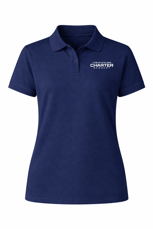Youth Classic Comfort Polo (unisex) - Navy, With Coeur d'Alene Charter Academy Logo