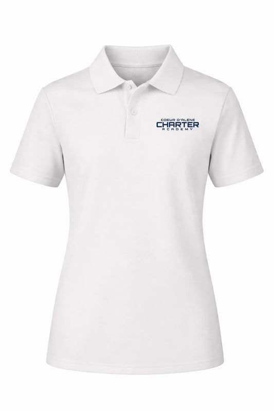 Youth Performance Tech Polo (unisex) - White, With Coeur d'Alene Charter Academy Logo