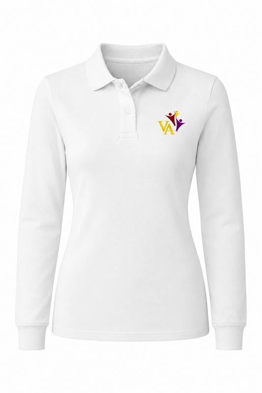 Classic Comfort Long Sleeve Polo - White, With Victory Academy Logo