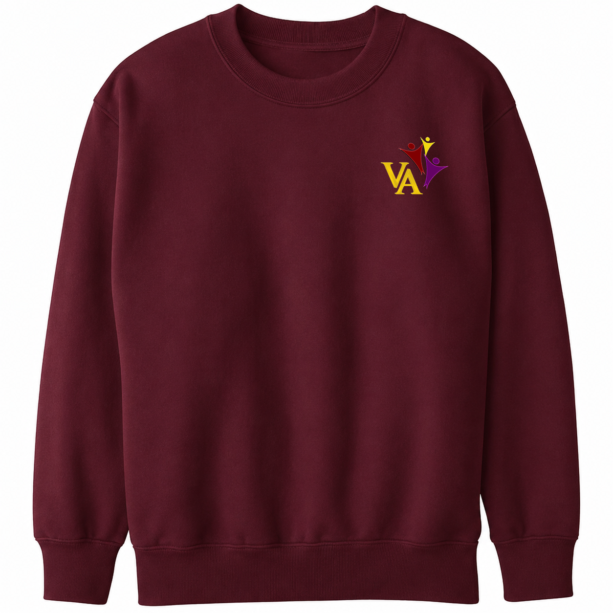 Lux Knit Crew Neck Sweater (unisex) - Burgundy, With Victory Academy Logo