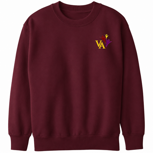 Lux Knit Crew Neck Sweater (unisex) - Burgundy, With Victory Academy Logo