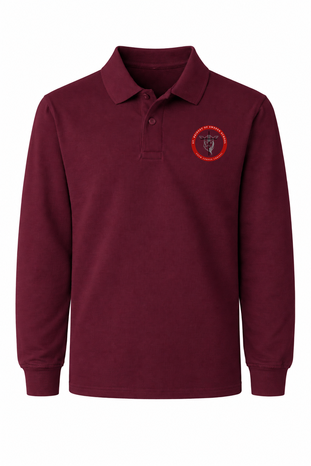 Classic Comfort Long Sleeve Polo - Burgundy, With St. Bridget of Sweden Logo