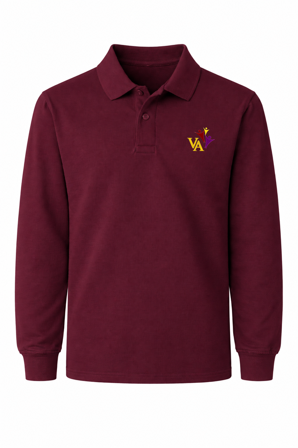 Classic Comfort Long Sleeve Polo - Burgundy, With Victory Academy Logo
