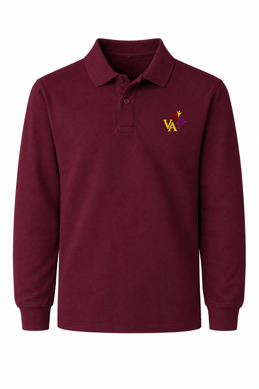 Classic Comfort Long Sleeve Polo - Burgundy, With Victory Academy Logo