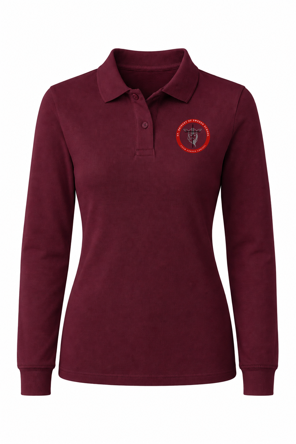 Classic Comfort Long Sleeve Polo - Burgundy, With St. Bridget of Sweden Logo