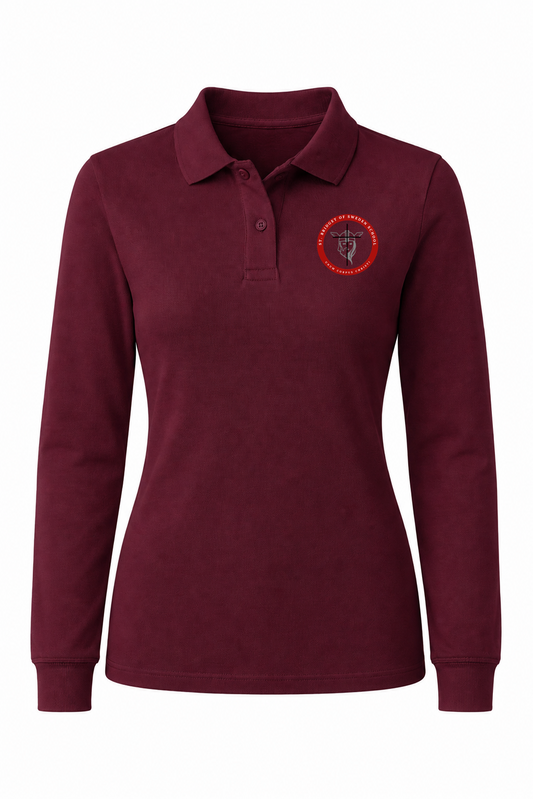 Classic Comfort Long Sleeve Polo - Burgundy, With St. Bridget of Sweden Logo