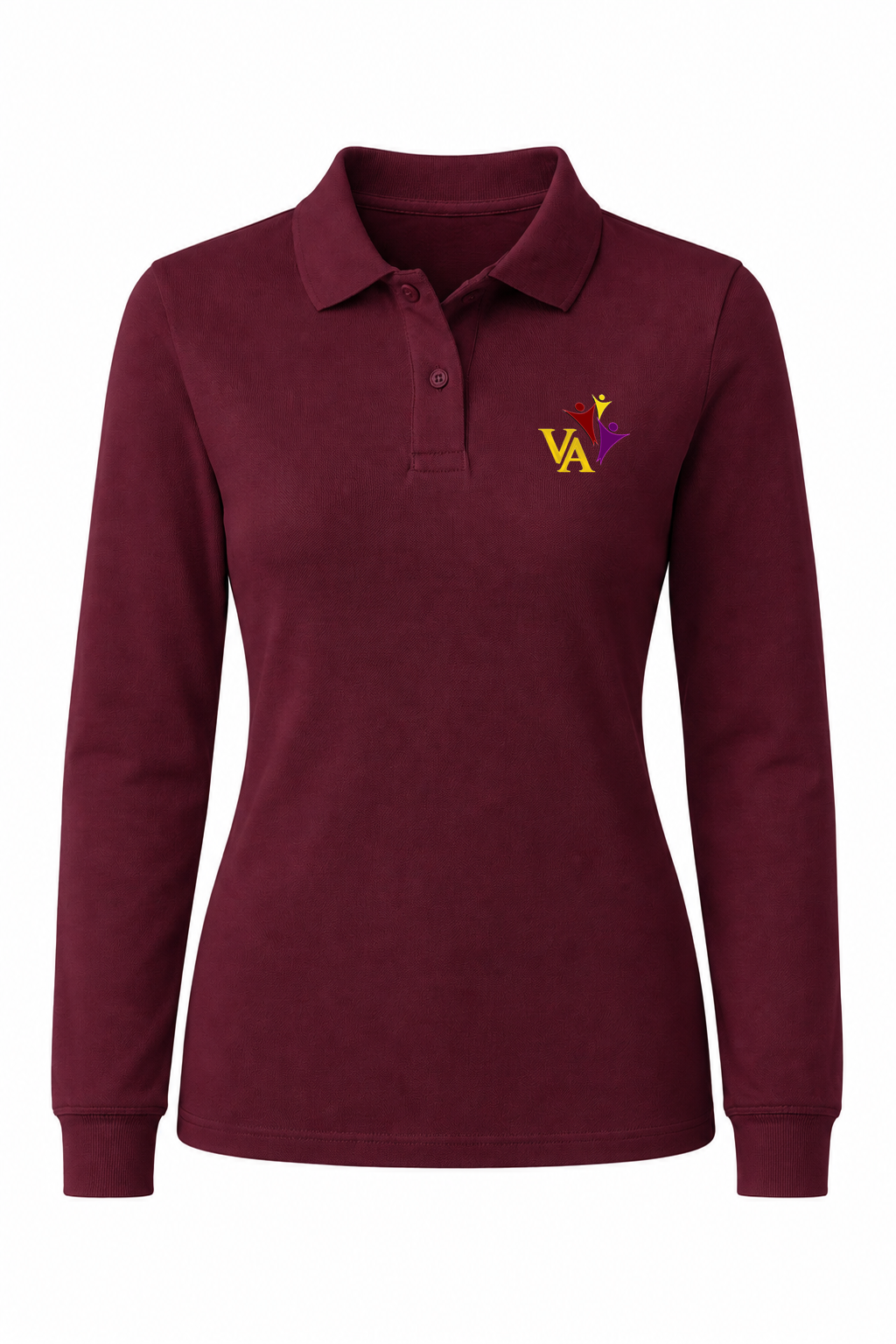 Classic Comfort Long Sleeve Polo - Burgundy, With Victory Academy Logo