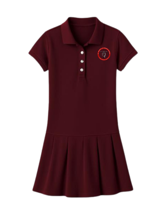 Pleated Polo Dress - Cardinal, with St. Bridget Logo 
