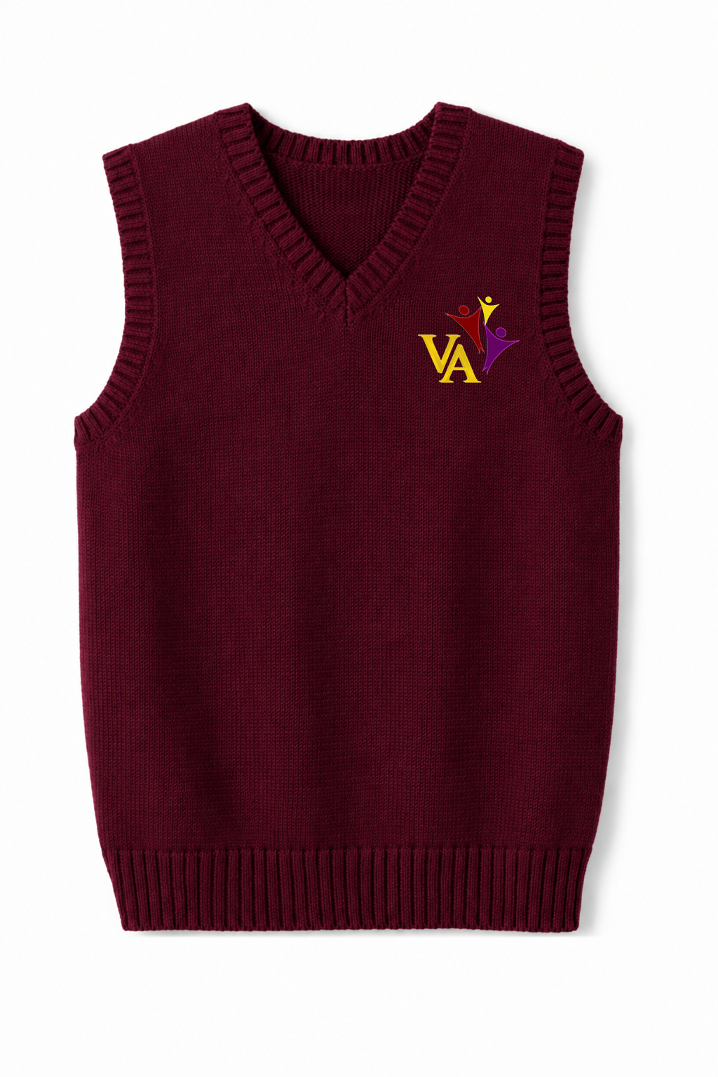 Lux Knit Sweater Vest (unisex) - Burgundy, With Victory Academy Logo