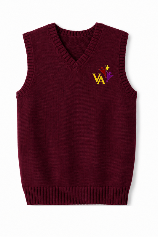 Lux Knit Sweater Vest (unisex) - Burgundy, With Victory Academy Logo