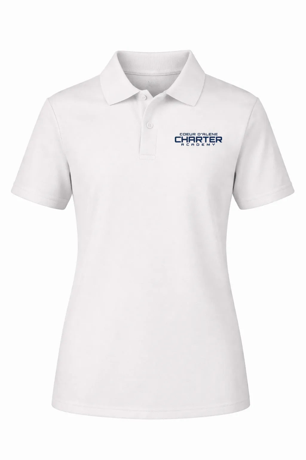 Youth Performance Tech Polo (unisex) - White, With Coeur d'Alene Charter Academy Logo