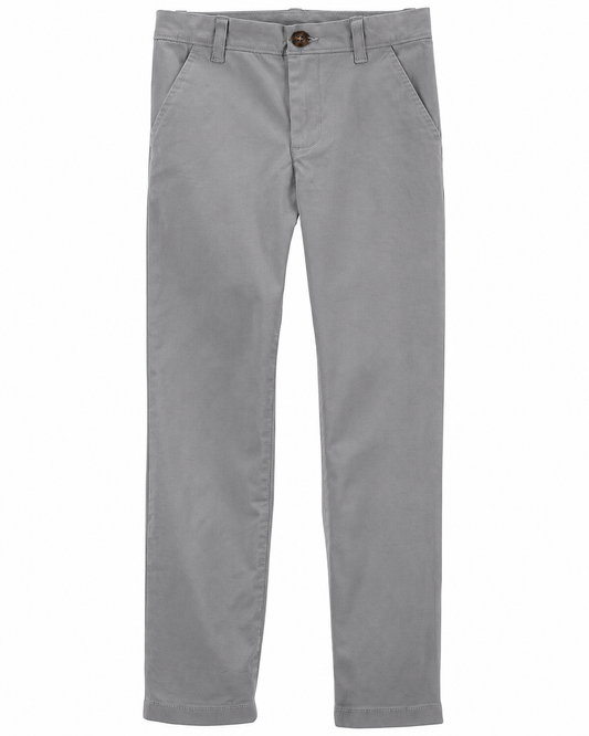 Boys Classic Flat Front Chino Pants - Grey