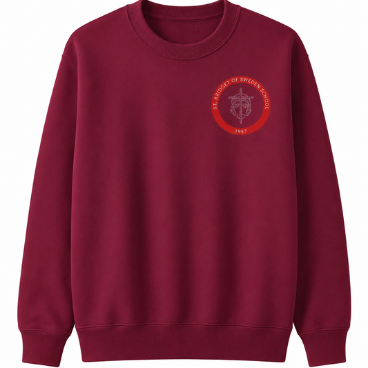 Lux Knit Crew Neck Sweater (unisex) - Cardinal, With St. Bridget Logo