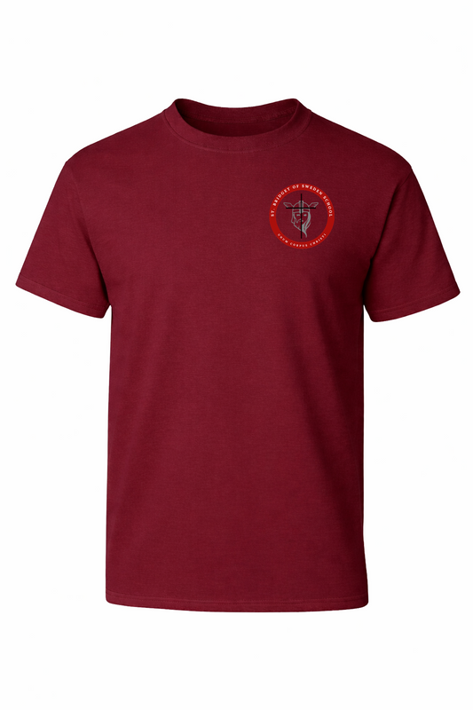Gym T-Shirt - Burgundy, With St. Bridget of Sweden Logo