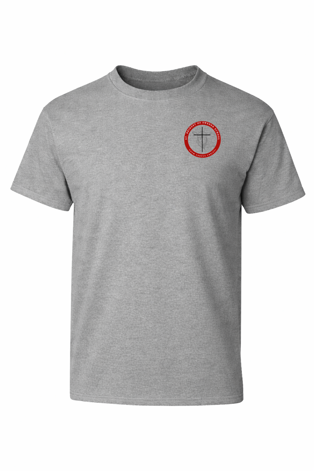 Gym T-Shirt - Gray, With St. Bridget of Sweden Logo