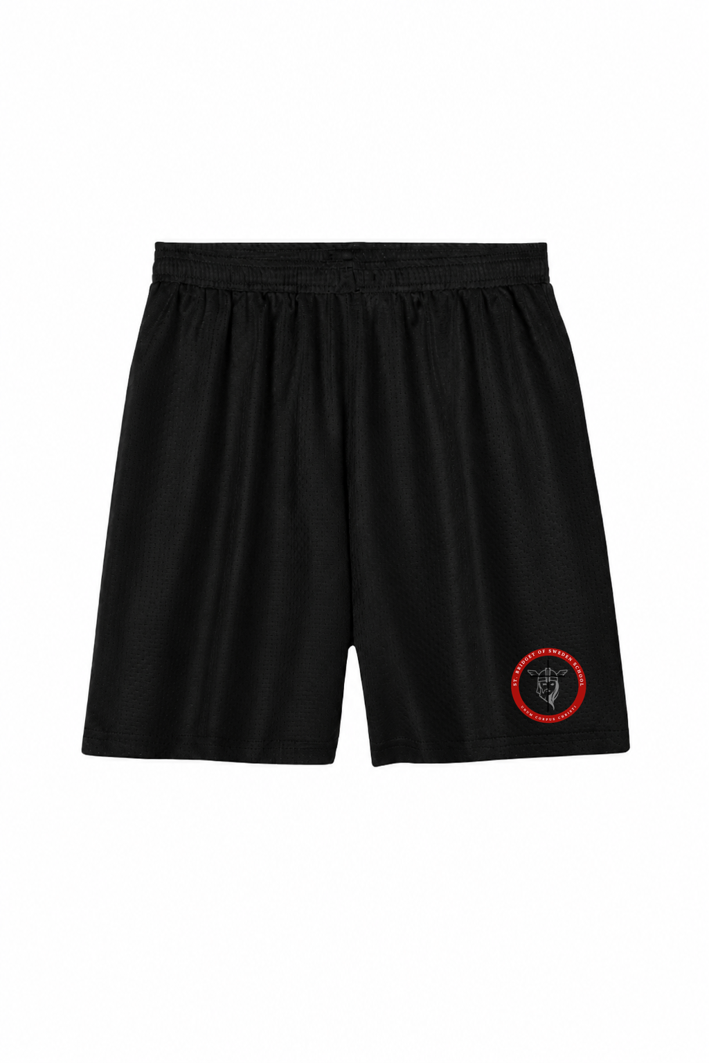 Boys Mesh Shorts - Black, With St. Bridget of Sweden Logo