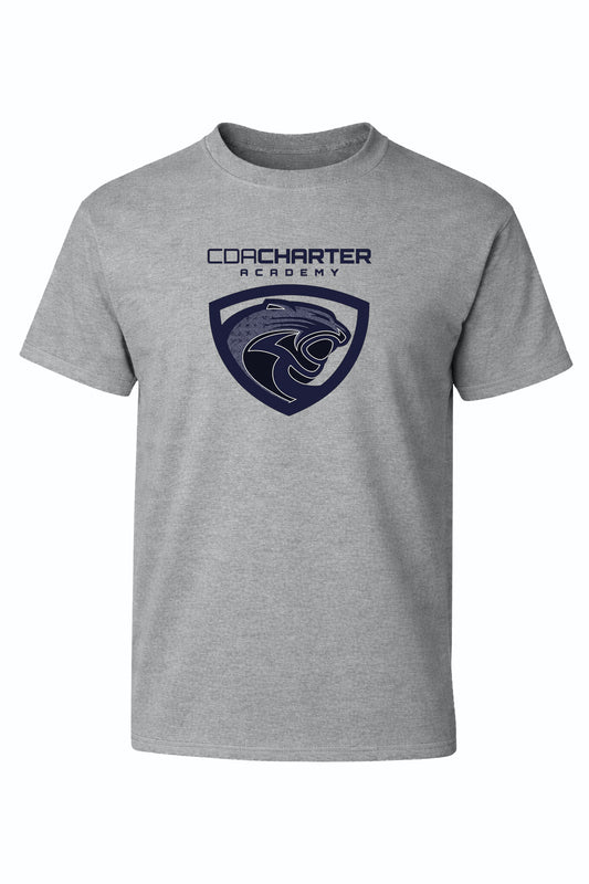 Gym T-Shirt - Gray, With Coeur d'Alene Charter Academy Logo