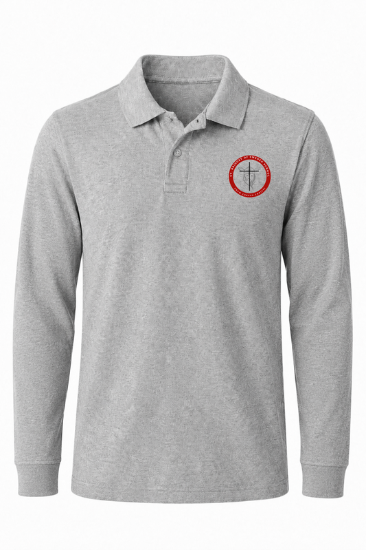 Classic Comfort Long Sleeve Polo - Gray, With St. Bridget of Sweden Logo