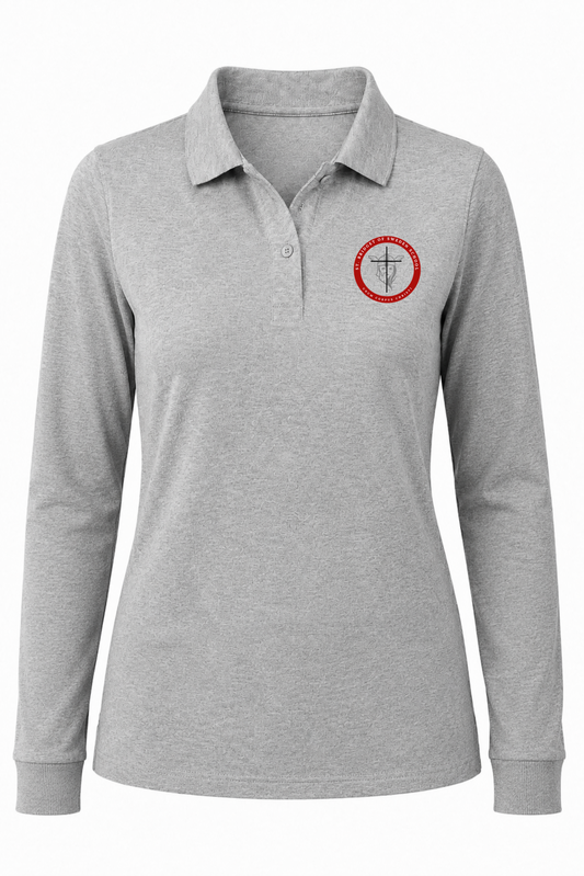 Classic Comfort Long Sleeve Polo - Gray, With St. Bridget of Sweden Logo