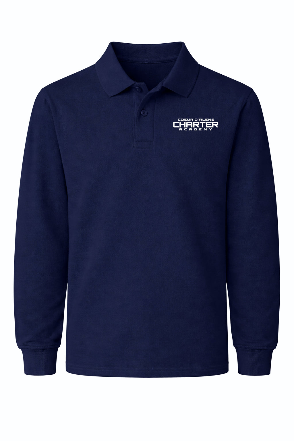 Classic Comfort Long Sleeve Polo (unisex) - Navy, With Coeur d'Alene Charter Academy Logo