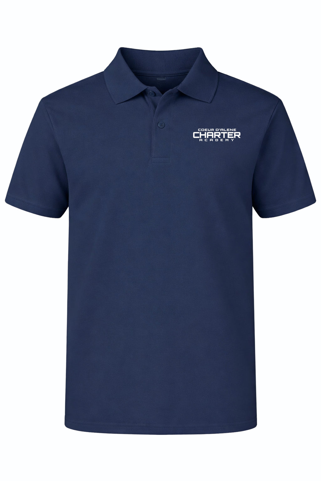 Performance Tech Polo (unisex) - Navy, With Coeur d'Alene Charter Academy Logo