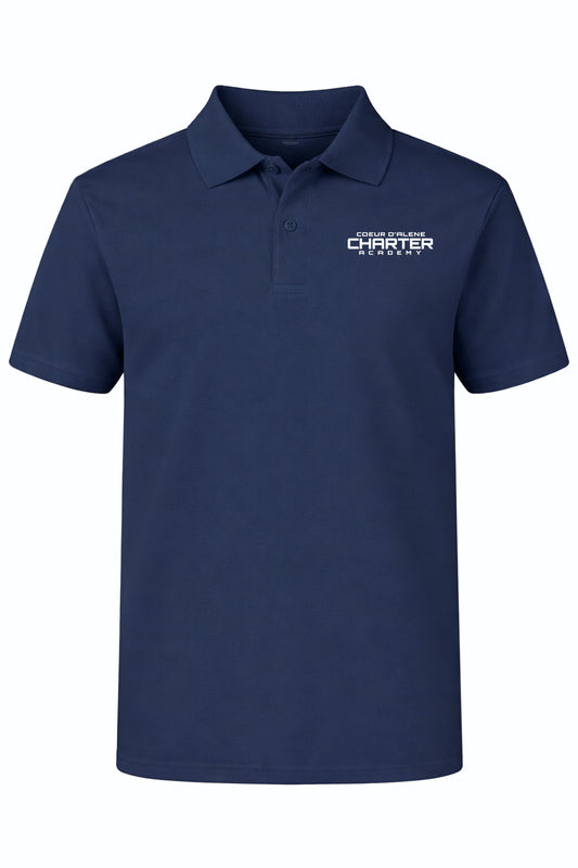 Performance Tech Polo (unisex) - Navy, With Coeur d'Alene Charter Academy Logo