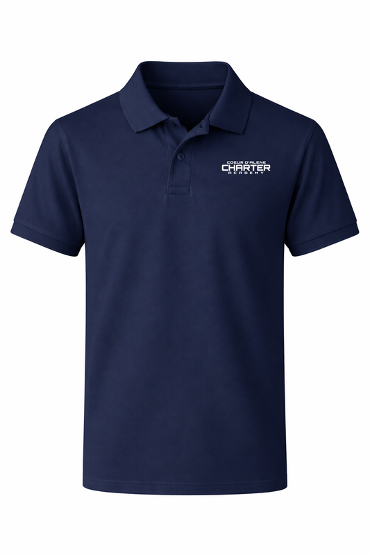 Classic Comfort Polo (unisex) - Navy, With Coeur d'Alene Charter Academy Logo