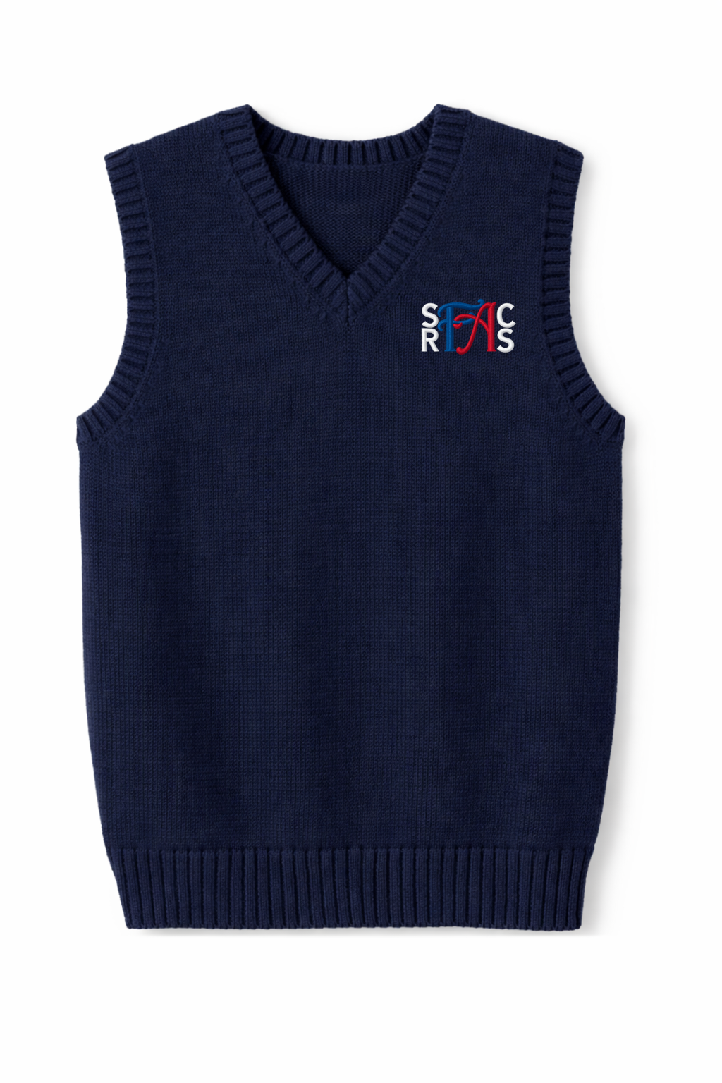 Lux Knit Sweater Vest (unisex) - Navy, With SRFACS Logo