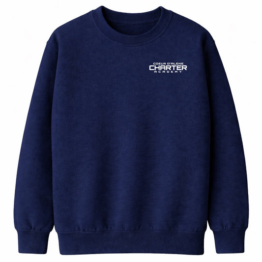 Varsity Crew Neck Sweatershirt (unisex) - Navy, with Coer d'Alene Charter Academy Logo
