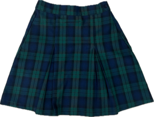 Simple Pleat Skirt - Navy/Green Plaid