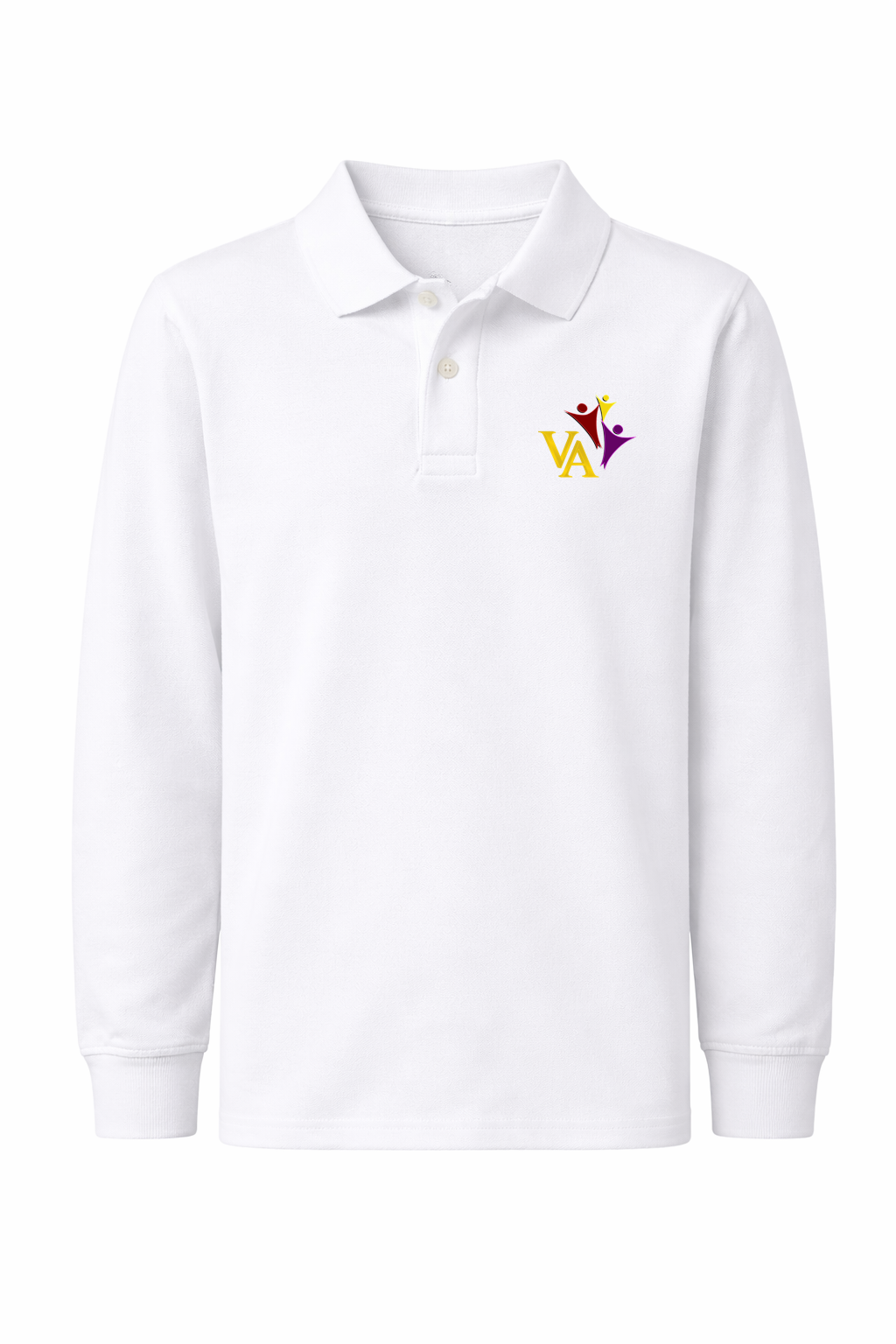 Classic Comfort Long Sleeve Polo - White, With Victory Academy Logo