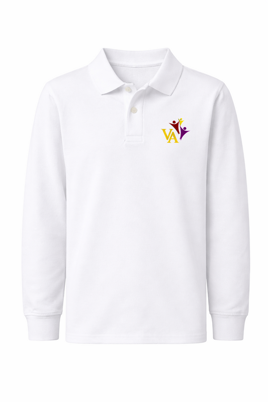 Classic Comfort Long Sleeve Polo - White, With Victory Academy Logo