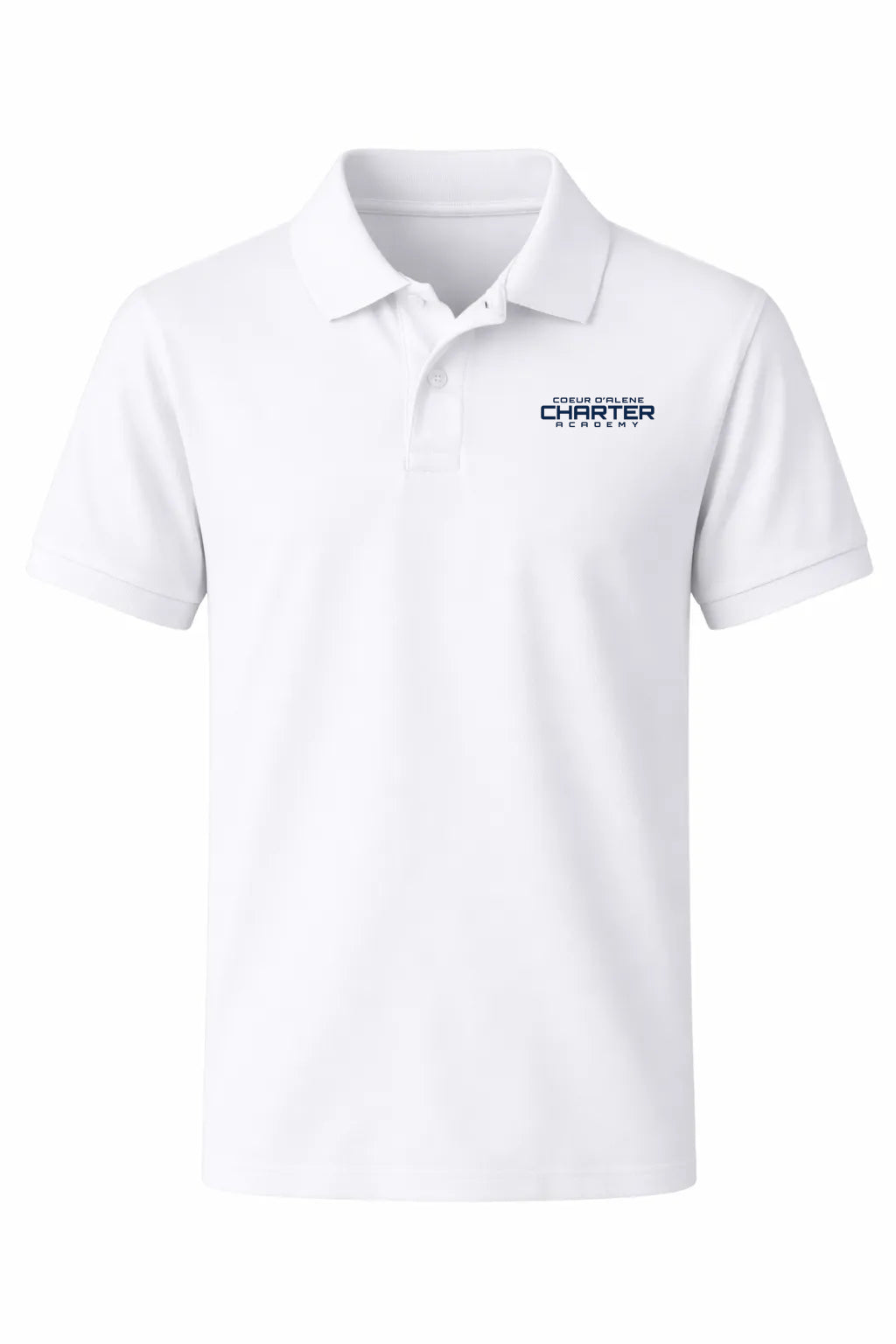 Classic Comfort Polo (unisex) - White, With Coeur d'Alene Charter Academy Logo