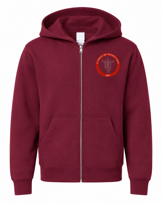 Zip Hoodie (unisex) - Cardinal, With St. Bridget Logo