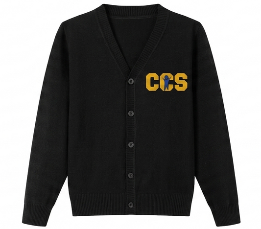 Lux Knit V Neck Cardigan Sweater (unisex) - Black, With Children's Community School Logo