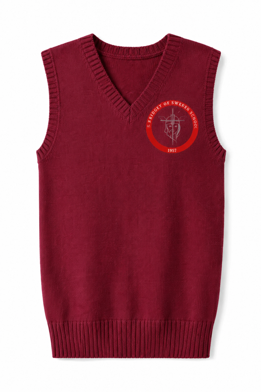 Lux Knit Sweater Vest (unisex) - Cardinal, With St. Bridget Logo