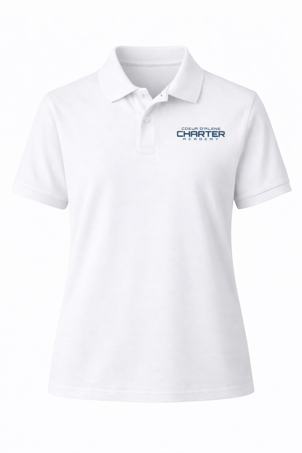 Classic Comfort Polo (unisex) - White, With Coeur d'Alene Charter Academy Logo
