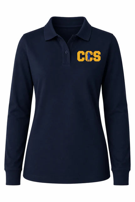 Classic Comfort Long Sleeve Polo - With Children's Community School Logo